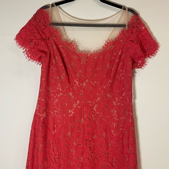 RENE RUIZ COLLECTION NWT Illusion Lace Sheath Gown Coral Size 14 - Picture 5 of 11